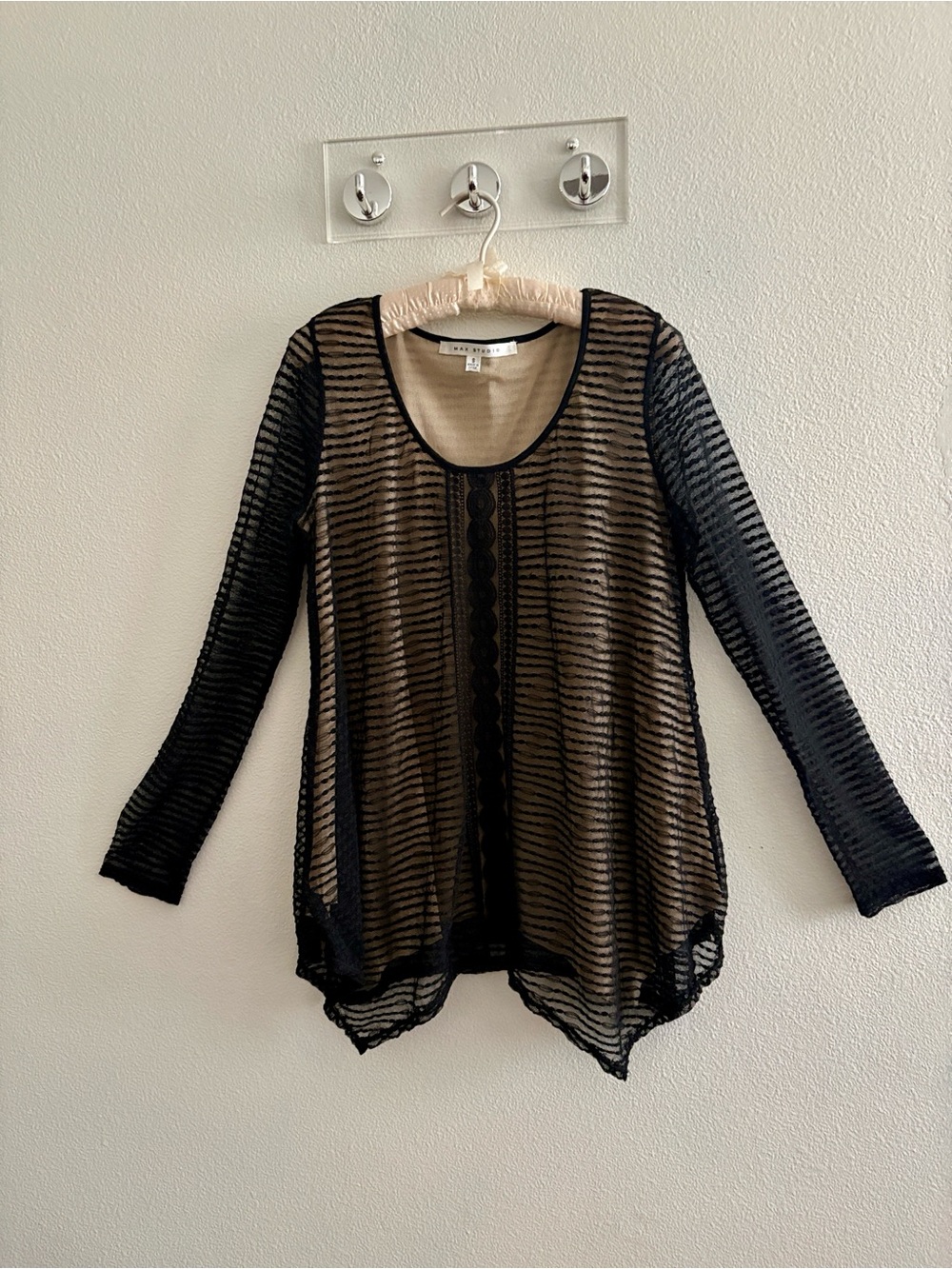 Max Studio Elegant Blouse, Sheer Overlay, Women’s Small